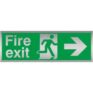 Brushed Aluminium (3mm) Fire Exit Arrow Right Sign