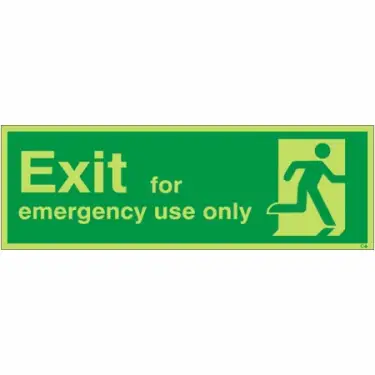 Click Here To Enlarge This Photo Of Photoluminescent (Glow in the Dark) Rigid Plastic (Class C) "Exit For Emergency Use Only" Sign