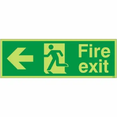 Click Here To Enlarge This Photo Of Photoluminescent (Glow in the Dark) Rigid Plastic (Class C) Fire Exit Left Sign