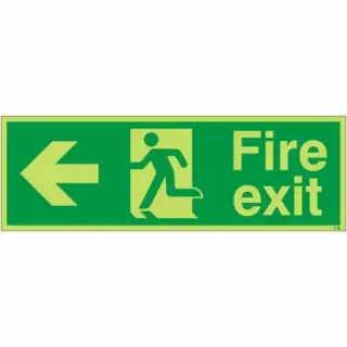 Photoluminescent (Glow in the Dark) Rigid Plastic (Class C) Fire Exit Left Sign