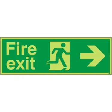Click Here To Enlarge This Photo Of Photoluminescent (Glow in the Dark) Rigid Plastic (Class C) Fire Exit Right Sign