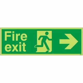 Photoluminescent (Glow in the Dark) Rigid Plastic (Class C) Fire Exit Right Sign