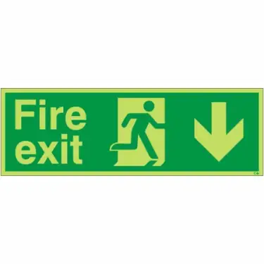Click Here To Enlarge This Photo Of Photoluminescent (Glow in the Dark) Rigid Plastic (Class C) Fire Exit Down Sign