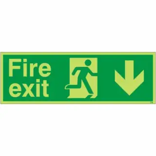Photoluminescent (Glow in the Dark) Rigid Plastic (Class C) Fire Exit Down Sign
