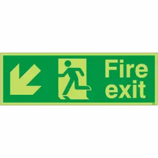 Photoluminescent (Glow in the Dark) Rigid Plastic (Class C) Fire Exit Down Left Sign
