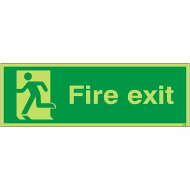 Click Here To Enlarge This Photo Of Photoluminescent (Glow in the Dark) Rigid Plastic (Class C) Final Exit Running Man Left Sign