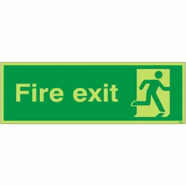Click Here To Enlarge This Photo Of Photoluminescent (Glow in the Dark) Rigid Plastic (Class C) Final Exit Running Man Right Sign