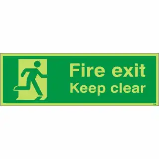 Photoluminescent (Glow in the Dark) Self Adhesive (Class C) Final Fire Exit Keep Clear Sign