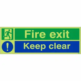 Photoluminescent (Glow in the Dark) Rigid Plastic (Class C) Fire Exit Keep Clear Sign