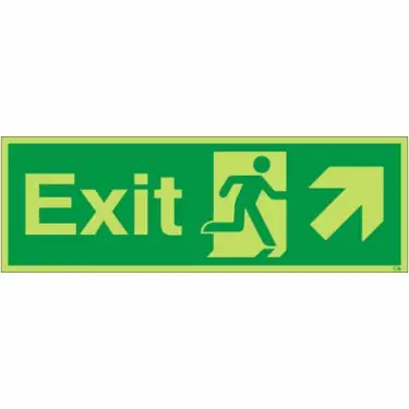 Click Here To Enlarge This Photo Of Photoluminescent (Glow in the Dark) Self Adhesive (Class C) Exit Arrow Up Right Sign