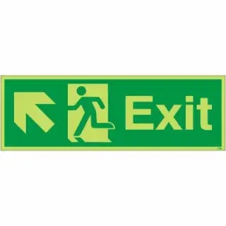 Photoluminescent (Glow in the Dark) Rigid Plastic (Class C) Exit Arrow Up Left Sign