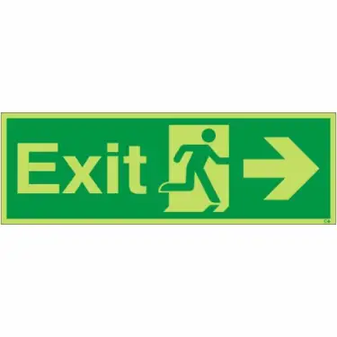 Click Here To Enlarge This Photo Of Photoluminescent (Glow in the Dark) Rigid Plastic (Class C) Exit Arrow Right Sign