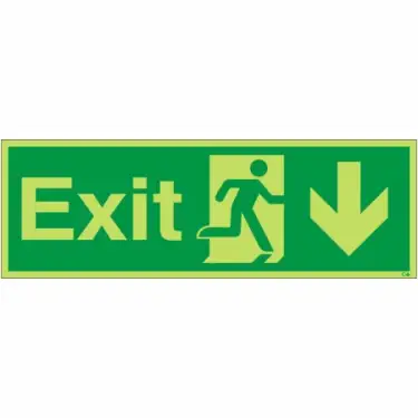 Click Here To Enlarge This Photo Of Photoluminescent (Glow in the Dark) Rigid Plastic (Class C) Exit Arrow Down Sign