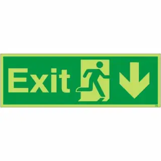 Photoluminescent (Glow in the Dark) Rigid Plastic (Class C) Exit Arrow Down Sign