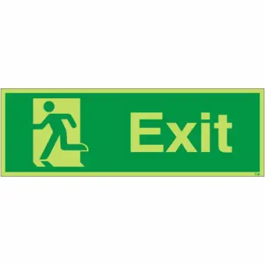 Click Here To Enlarge This Photo Of Photoluminescent (Glow in the Dark) Rigid Plastic (Class C) Exit Running Man Left Sign