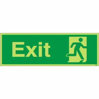 Photoluminescent (Glow in the Dark) Rigid Plastic (Class C) Exit Running Man Right Sign