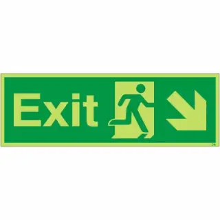 Photoluminescent (Glow in the Dark) Rigid Plastic (Class C) Exit Arrow Down Right Sign
