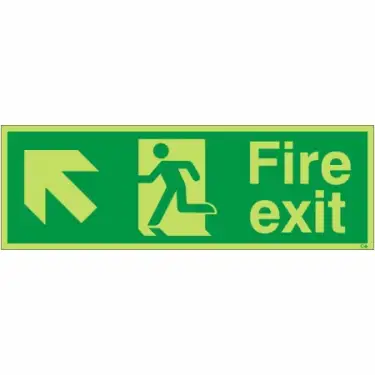 Click Here To Enlarge This Photo Of Photoluminescent (Glow in the Dark) Rigid Plastic (Class C) Fire Exit Arrow Up Left Sign