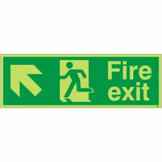 Photoluminescent (Glow in the Dark) Rigid Plastic (Class C) Fire Exit Arrow Up Left Sign