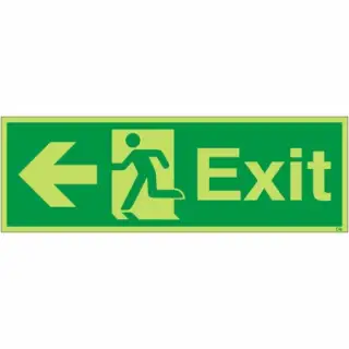 Photoluminescent (Glow in the Dark) Rigid Plastic (Class C) Exit Arrow Left Sign
