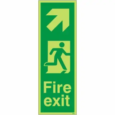 Click Here To Enlarge This Photo Of Photoluminescent (Glow in the Dark) Rigid Plastic (Class C) Fire Exit Arrow Up Right Sign