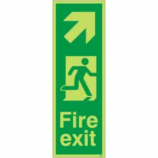 Photoluminescent (Glow in the Dark) Rigid Plastic (Class C) Fire Exit Arrow Up Right Sign