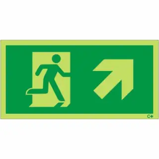 Photoluminescent (Glow in the Dark) Rigid Plastic (Class C) Fire Exit Symbol Only with Arrow Up Right Sign