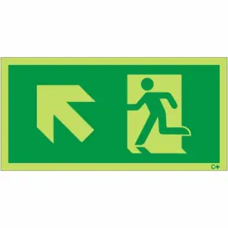 Photoluminescent (Glow in the Dark) Self Adhesive (Class C) Fire Exit Symbol Only with Arrow Up Left Sign