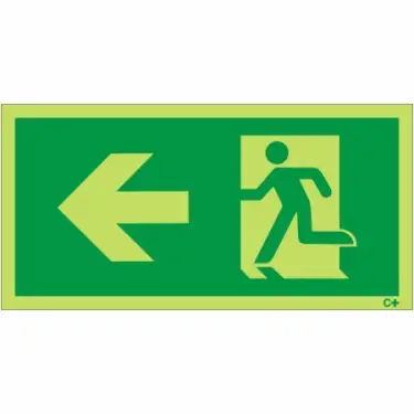 Click Here To Enlarge This Photo Of Photoluminescent (Glow in the Dark) Self Adhesive (Class C) Fire Exit Symbol Only with Arrow Left Sign