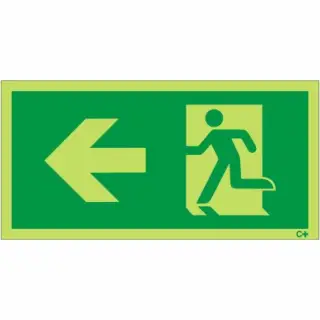 Photoluminescent (Glow in the Dark) Rigid Plastic (Class C) Fire Exit Symbol Only with Arrow Left Sign