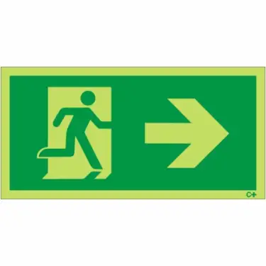 Click Here To Enlarge This Photo Of Photoluminescent (Glow in the Dark) Self Adhesive (Class C) Fire Exit Symbol Only with Arrow Right Sign