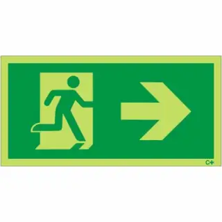 Photoluminescent (Glow in the Dark) Rigid Plastic (Class C) Fire Exit Symbol Only with Arrow Right Sign