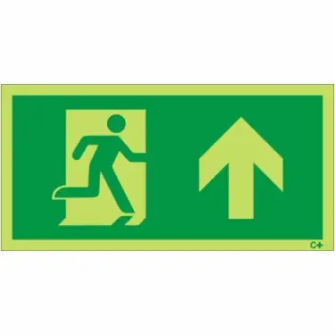 Click Here To Enlarge This Photo Of Photoluminescent (Glow in the Dark) Self Adhesive (Class C) Fire Exit Symbol Only with Arrow Up Sign