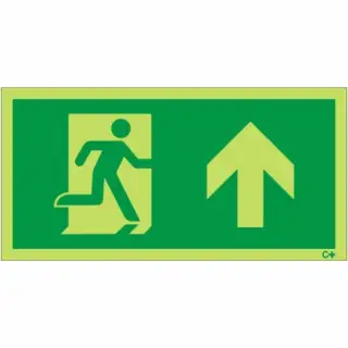 Photoluminescent (Glow in the Dark) Rigid Plastic (Class C) Fire Exit Symbol Only with Arrow Up Sign