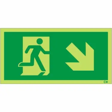 Click Here To Enlarge This Photo Of Photoluminescent (Glow in the Dark) Self Adhesive (Class C) Fire Exit Symbol Only with Arrow Down Right Sign