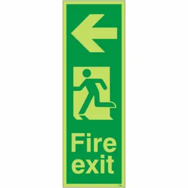 Click Here To Enlarge This Photo Of Photoluminescent (Glow in the Dark) Rigid Plastic (Class C) Fire Exit Arrow Left Sign - 200mm x 600mm
