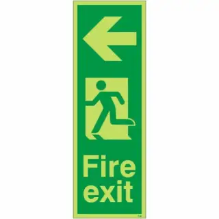Photoluminescent (Glow in the Dark) Rigid Plastic (Class C) Fire Exit Arrow Left Sign - 200mm x 600mm