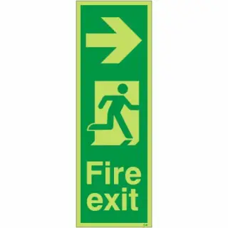 Photoluminescent (Glow in the Dark) Rigid Plastic (Class C) Fire Exit Arrow Right Sign