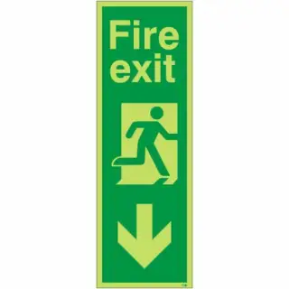 Photoluminescent (Glow in the Dark) Rigid Plastic (Class C) Fire Exit Arrow Down Sign