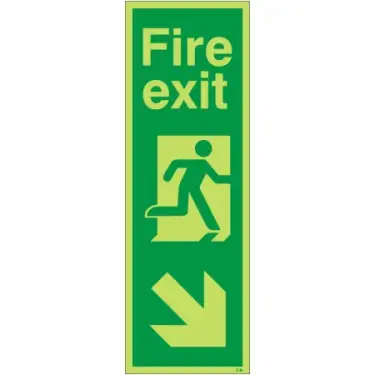 Click Here To Enlarge This Photo Of Photoluminescent (Glow in the Dark) Self Adhesive (Class C) Fire Exit Arrow Down Right Sign