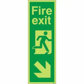 Photoluminescent (Glow in the Dark) Rigid Plastic (Class C) Fire Exit Arrow Down Right Sign