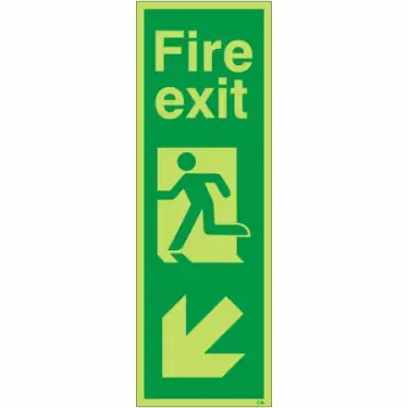 Click Here To Enlarge This Photo Of Photoluminescent (Glow in the Dark) Rigid Plastic (Class C) Fire Exit Arrow Down Left Sign
