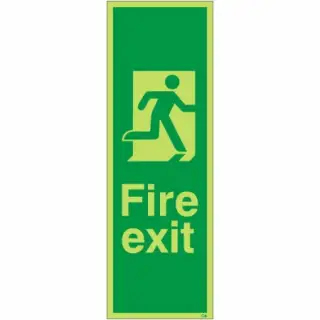 Photoluminescent (Glow in the Dark) Rigid Plastic (Class C) Fire Exit Running Man Right Sign