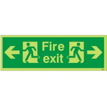 Click Here To Enlarge This Photo Of Photoluminescent (Glow in the Dark) Rigid Plastic (Class C) Fire Exit Left / Right Sign