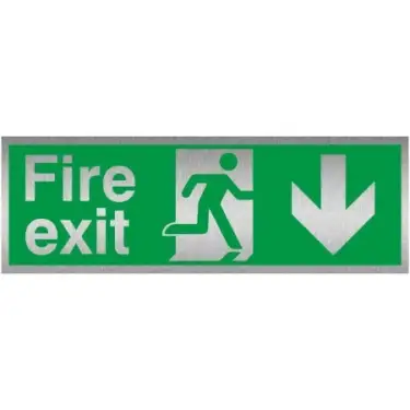 Click Here To Enlarge This Photo Of Brushed Aluminium (3mm) Fire Exit Down Sign
