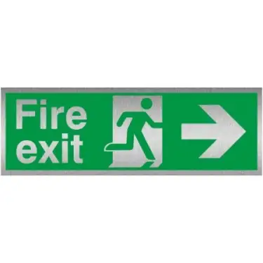 Click Here To Enlarge This Photo Of Brushed Aluminium (3mm) Fire Exit Right Sign