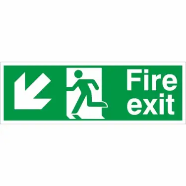 Click Here To Enlarge This Photo Of Self Adhesive Vinyl Fire Exit Arrow Down Left Sign