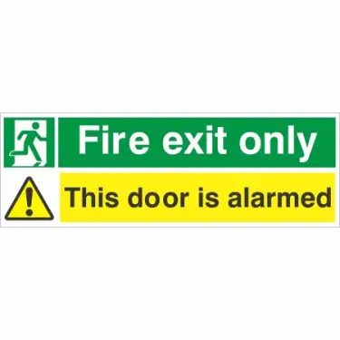 Click Here To Enlarge This Photo Of Rigid Plastic (1mm) "Fire Exit Only - This Door Is Alarmed" Sign - 400mm x 150mm