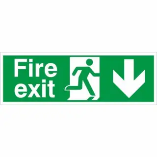 Foam Board (3mm) Extra Large 900mm x 300mm Fire Exit Arrow Down Sign