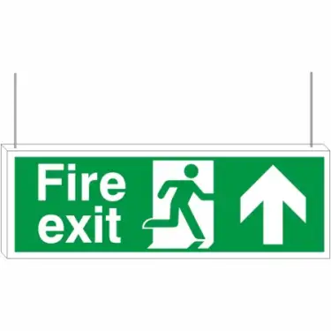 Click Here To Enlarge This Photo Of Rigid Plastic (3mm) Fire Exit Up Arrow Double Sided Hanging Sign